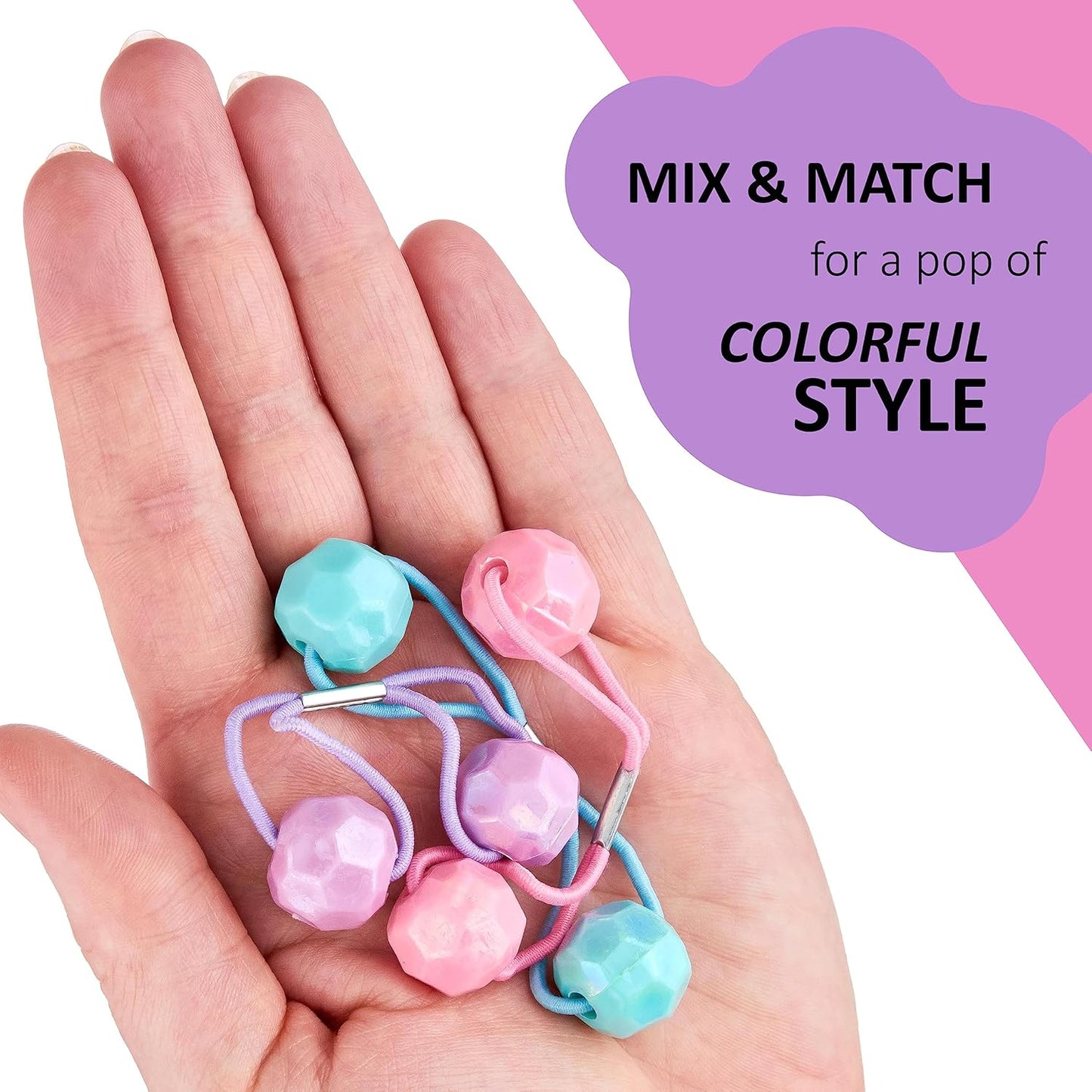 20pc Ponytailers Balls Elastics 18mm Round Opaque Multicolored Twin Beads Bauble Holders Toddler Kids Braiding Styling