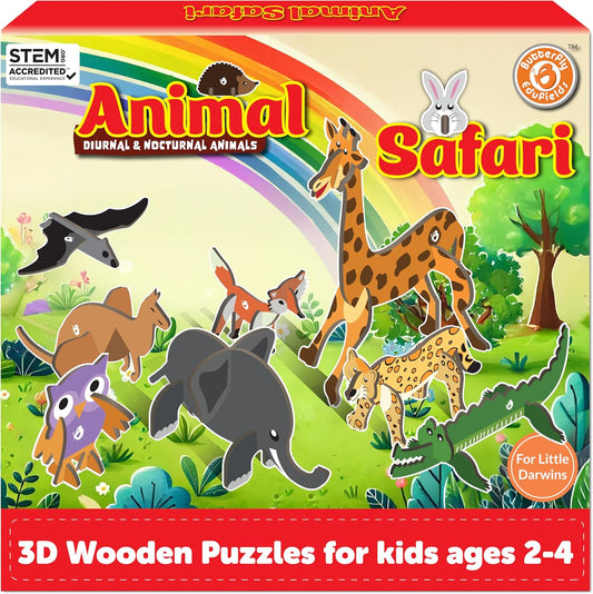 Butterfly EduFields 3D Wooden Animal Puzzles for Kids for Age 2-4 Girl & Boy | Birthday Gift for Kid Ages 2,3,4 Years | Educational Toys for Kids 2,3,4 Years | DIY Craft Kit