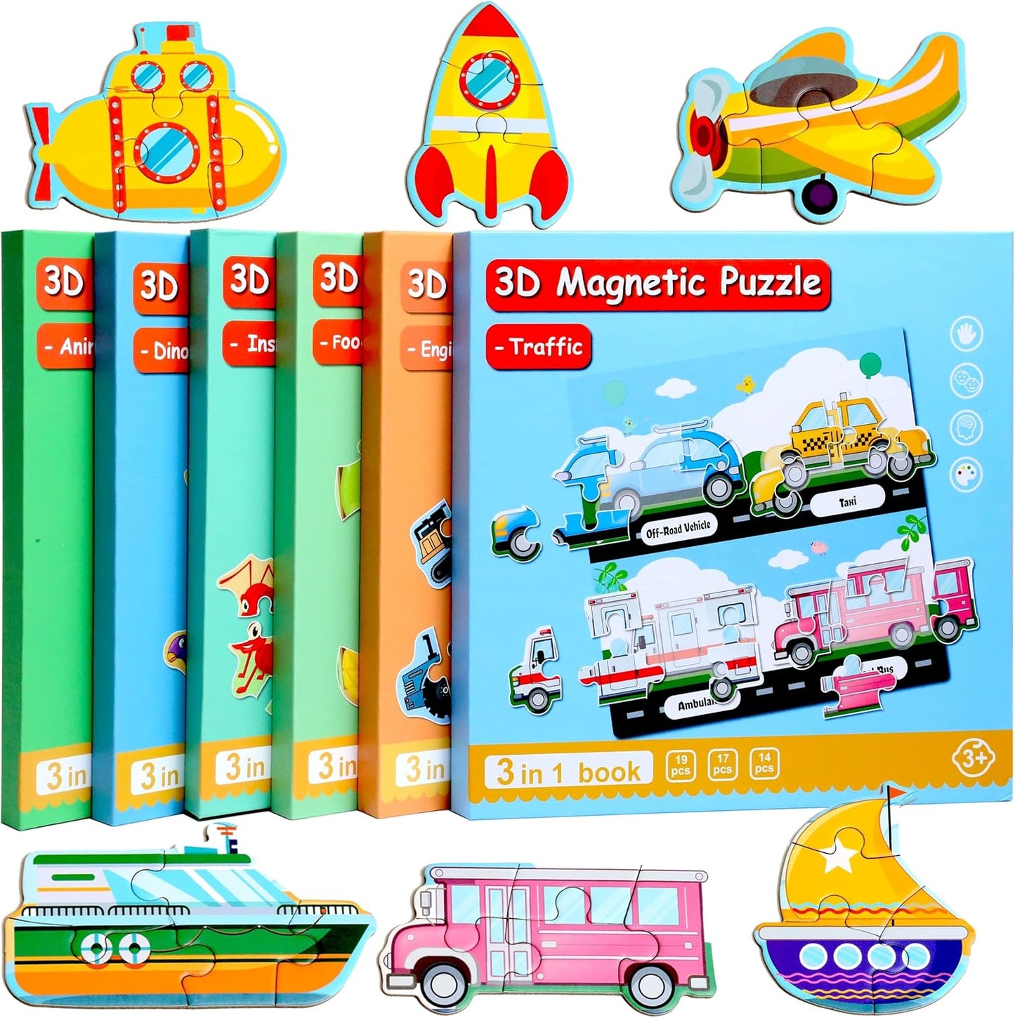Magnetic Puzzles for Kids Ages 1-3, Travel Toddler Puzzles Ages 2-4 Year, Excavator Refrigerator Magnet for Kids Learning Gift for Road Trip