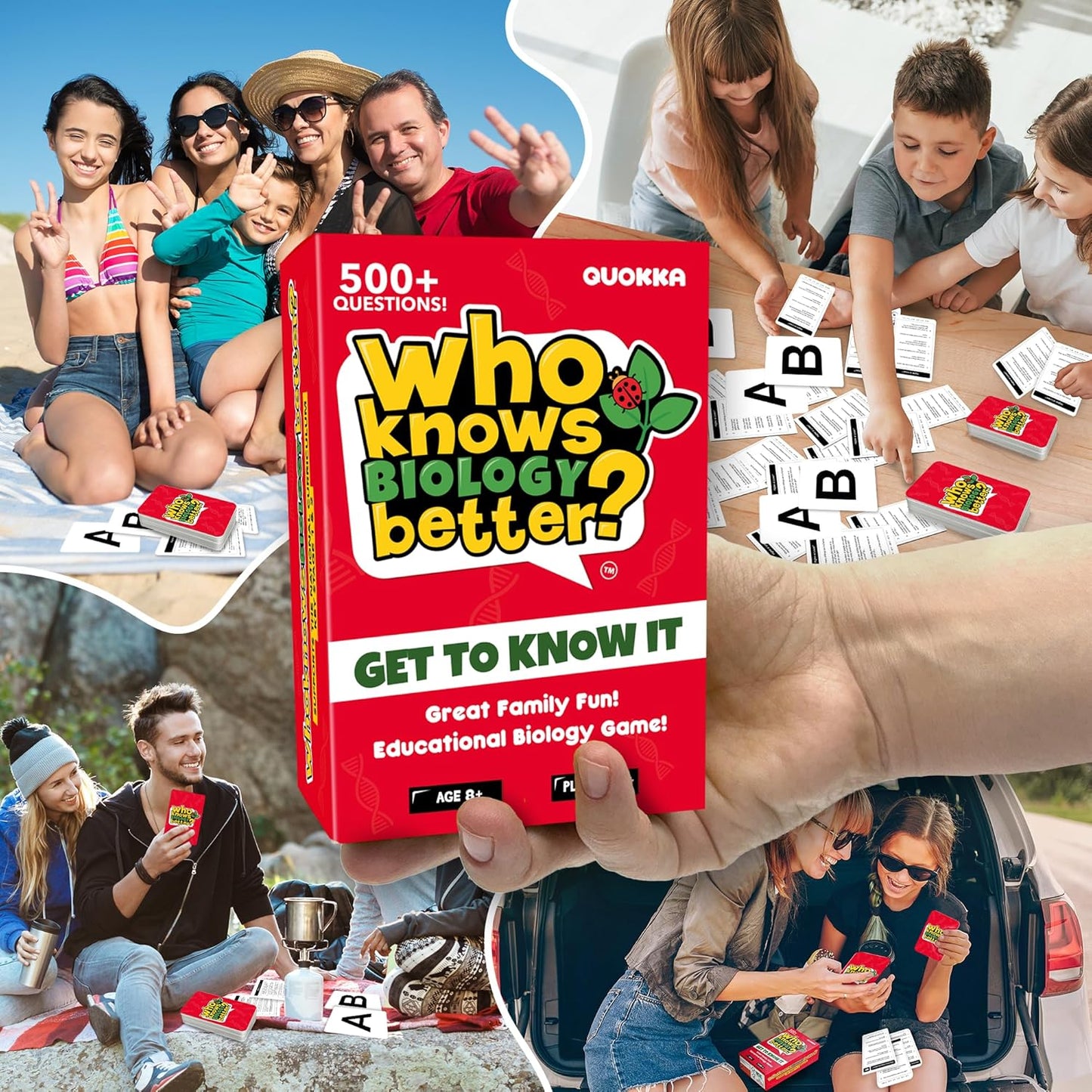 QUOKKA Board Games for Kids 8-12 and Family - Set of 4 Who Knows It Better? - 2000+ Questions Across Biology, Culture, STEM and Math - Educational Trivia Cards for Learning and Game Night