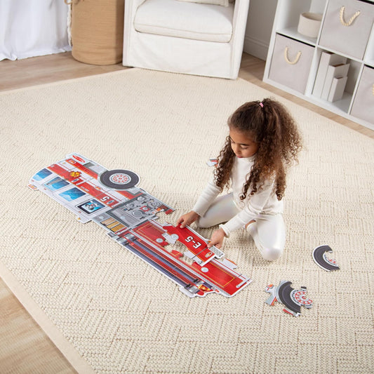 Melissa & Doug Giant Fire Truck Shaped Jumbo Floor Puzzle, 24-Piece Fire Engine Jigsaw Puzzle, Over 4 Ft Long Kids Puzzles for Toddlers Ages 3+