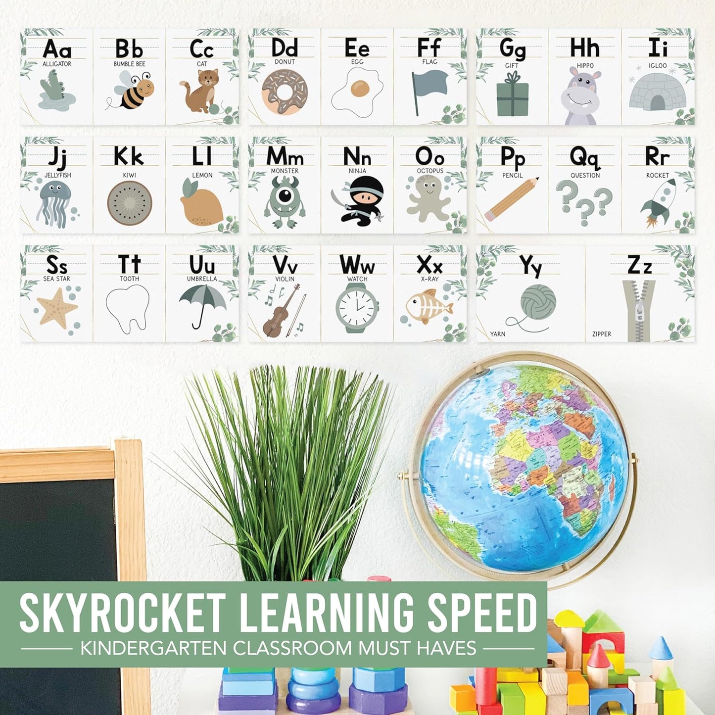 Hadley Designs Alphabet for Classroom Wall Decor - ABC Posters for Classroom Wall Chart Preschool & Kindergarten, ABC Letters & Number Line Elementary, Alphabet Cards, Pastel Classroom Decor