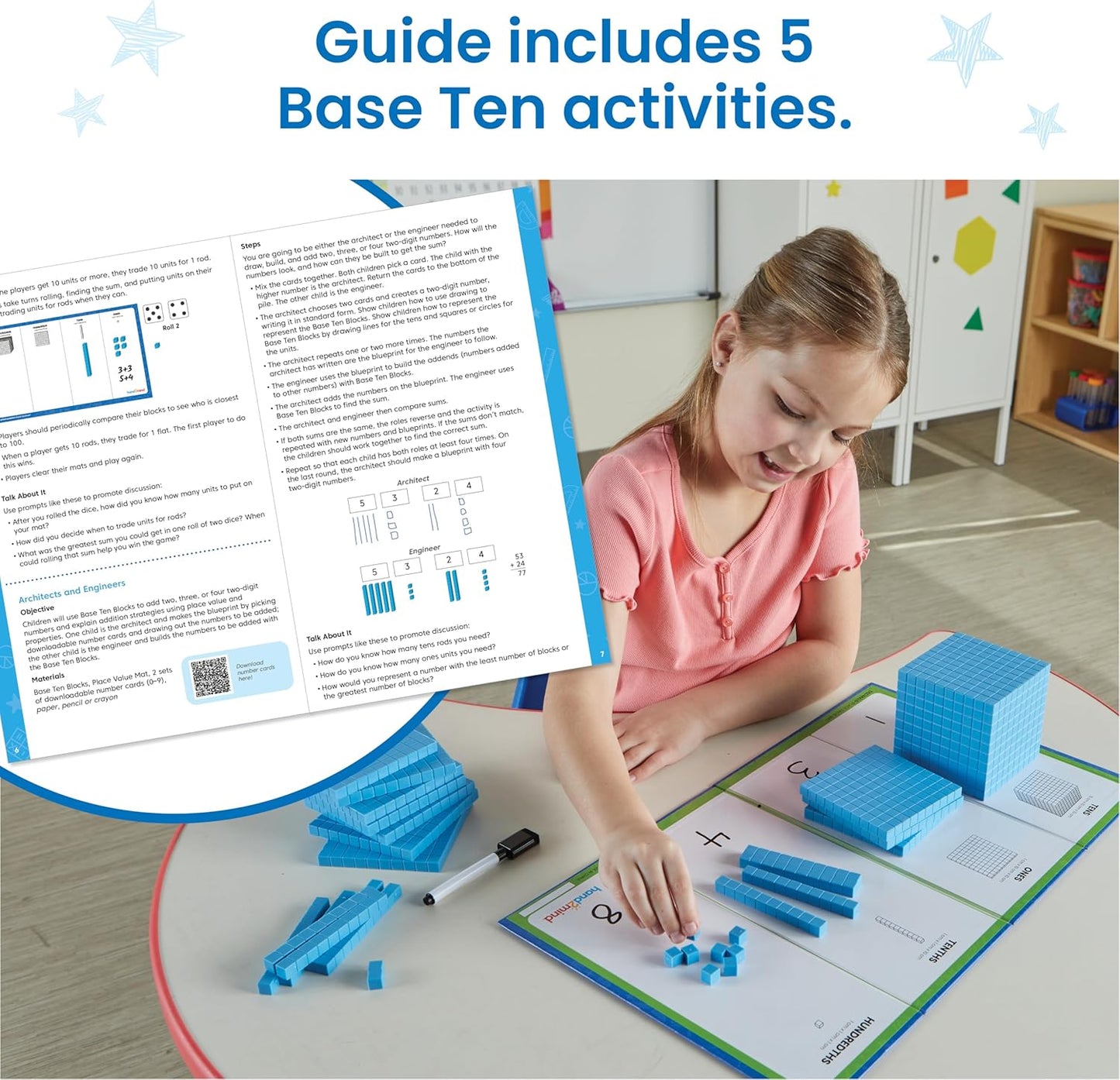 hand2mind Foam Base Ten Blocks Activity Set, Place Value Manipulatives, Base 10 Blocks for Math, Counting Cubes, Math Manipulatives 1st Grade, Small Group Classroom Must Haves (133 Pieces)