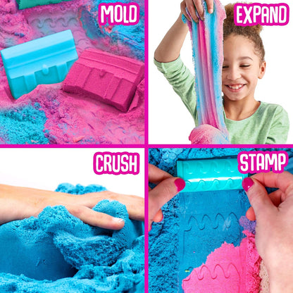SLIMYSAND by Horizon Group USA, 1.5 Lbs of Stretchable, Expandable, Moldable Cloud Slime, Non Stick, Slimy Play Sand in A Reusable Bucket, Blue- A Sensory Activity , Light Blue