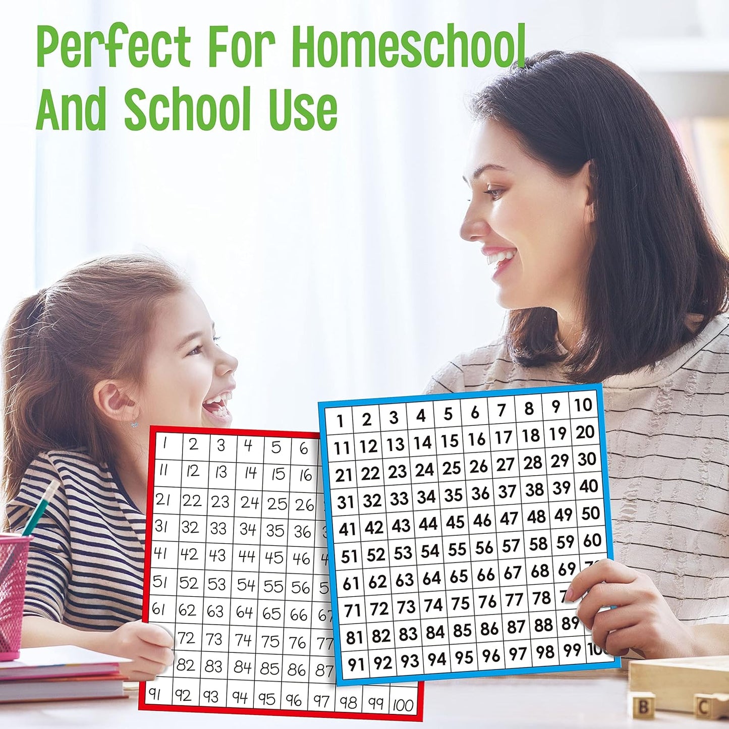 Math Hundred Boards, Laminated Double Sided Number 1-100 Chart Easy to Write Consecutive Number Counting Chart for Kids Classroom, Homeschool, School Supplies (10 Sheets)