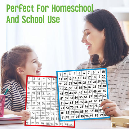 Math Hundred Boards, Laminated Double Sided Number 1-100 Chart Easy to Write Consecutive Number Counting Chart for Kids Classroom, Homeschool, School Supplies (10 Sheets)