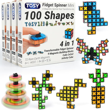 TOSY Magnet Fidget Spinner Mini - 8 Blocks, 3 in 1 Toy: Transformable Fidget Spinner, Infinity Cube, 2x2 Puzzle Cube, Easter Basket Stuffers for Kids/Adults, STEM Sensory Stress Relief Toy