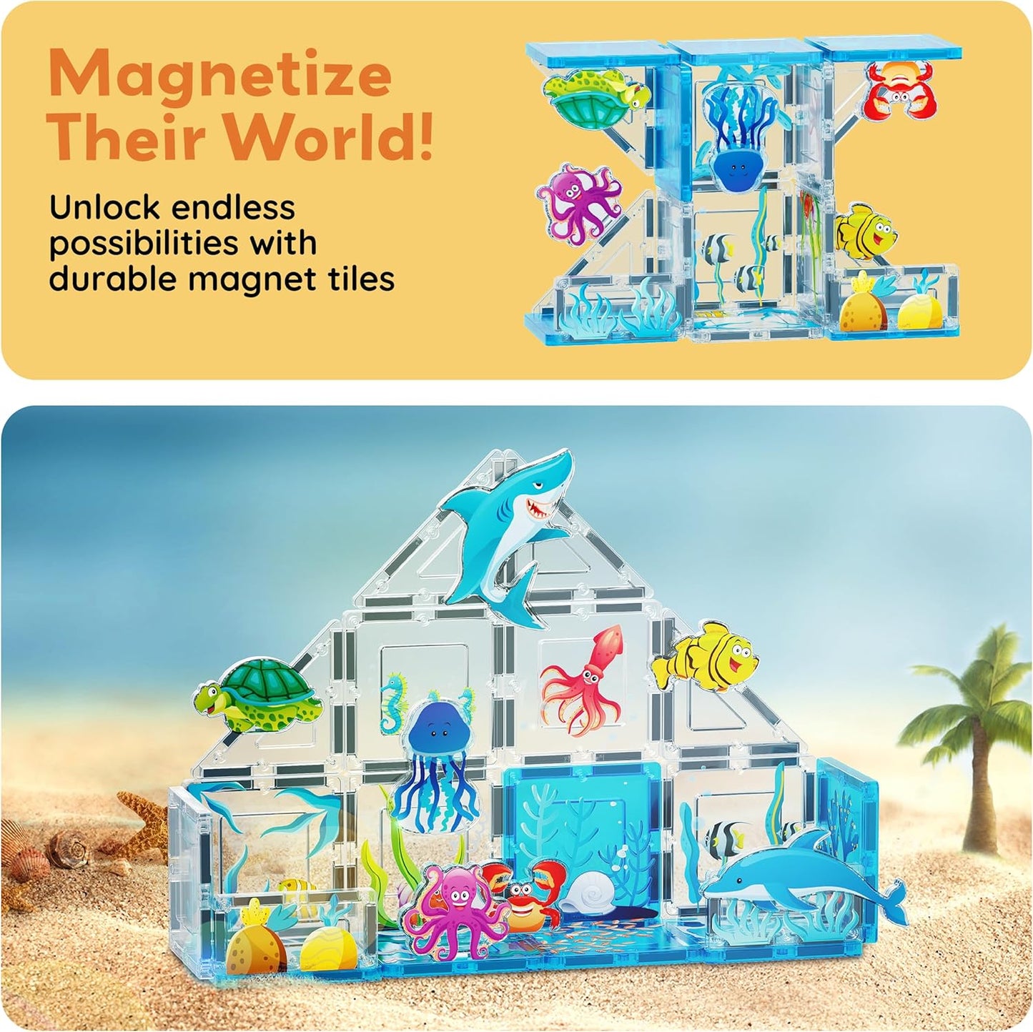 PicassoTiles Magnetic Tile Building Blocks Add On 8 Magnetized Action Figures Construction Vehicles & Zoo Animal Theme Compatible with Magnet Tiles Sets STEM Learning Toy for Boys & Girls Age 3+ PTA21