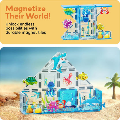 PicassoTiles Magnetic Tile Building Blocks Add On 8 Magnetized Action Figures Construction Vehicles & Zoo Animal Theme Compatible with Magnet Tiles Sets STEM Learning Toy for Boys & Girls Age 3+ PTA21