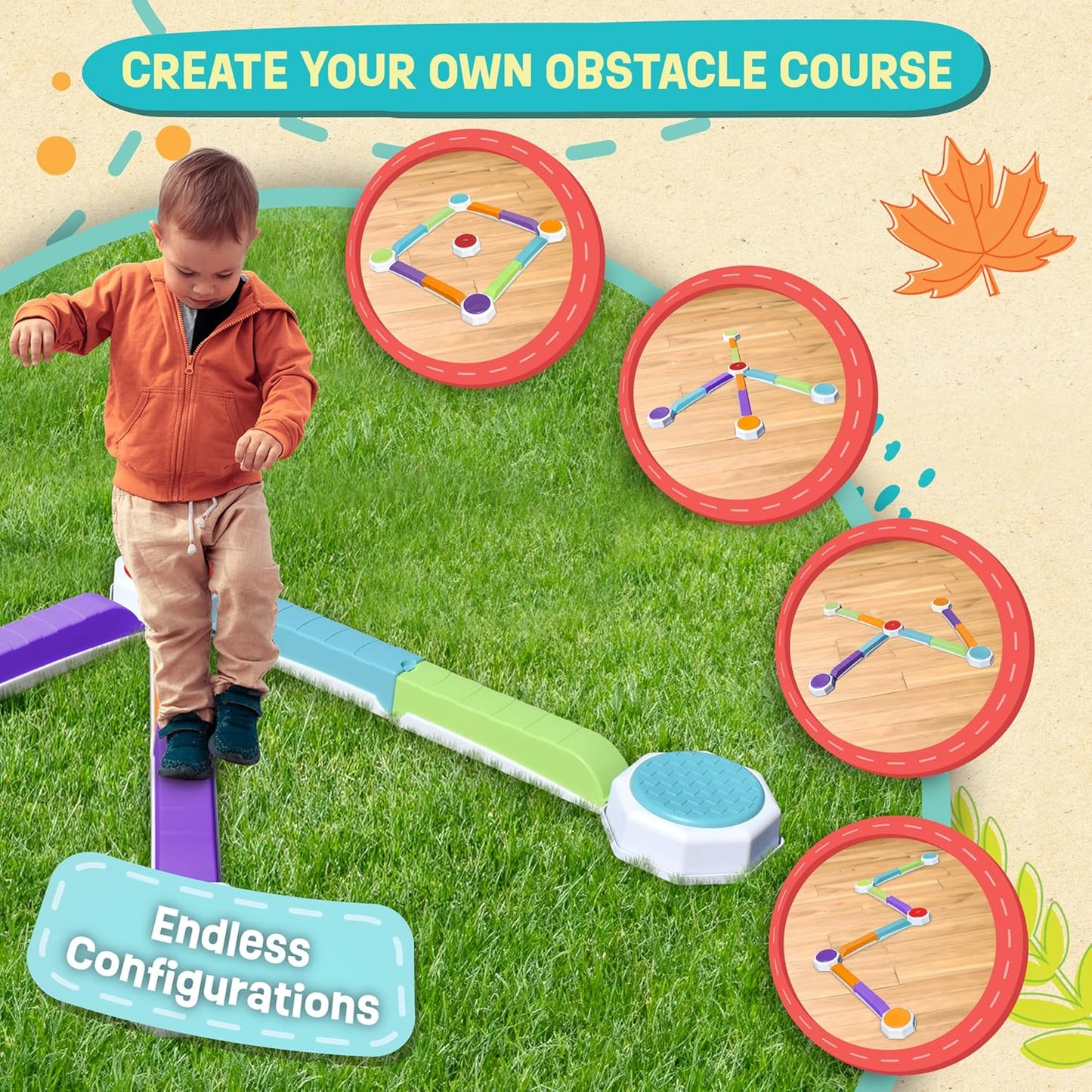 Balance Beam and Toddler Stepping Stones for Kids 13 Pieces, Sensory Play Toys for Toddlers, Indoor or Outdoor Play, Easy Stackable Storage