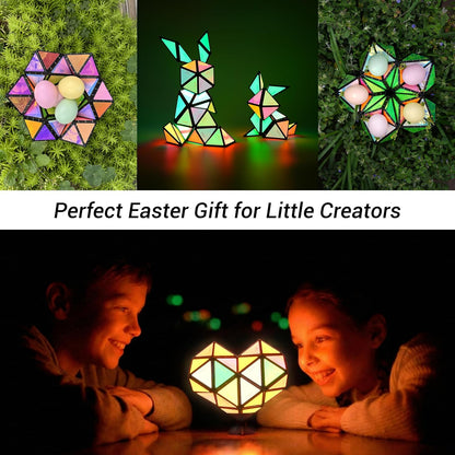 TOSY Magnet Pyramid Stone - 1 Cube Transforms into 1 Billion Shapes (Bunny, Egg Basket, Flowers, Heart), Easter Birthday Gift, 12 pcs, 243 Magnets, Holographic Design, Puzzle/STEM Toy