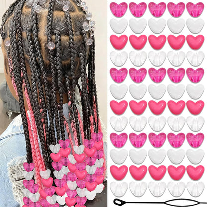 88PCS Pink White Hair Beads for Braids Lovely Heart Shape Loc Dreadlock Valentine's Day Bead Accessories Cute Acrylic Small Pony Beads for Kids Girls