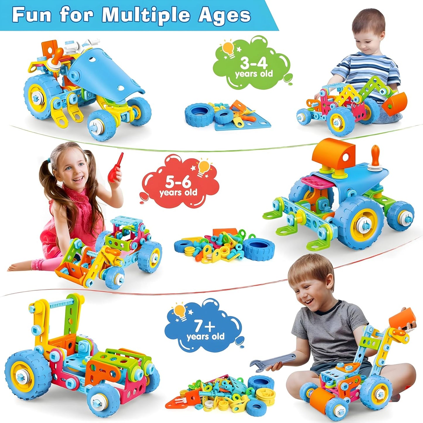 MOONTOY STEM Toys for 3 4 5 6 7 8+ Year Old Boy Birthday Gift, Building Toys for Kid Age 4-8 5-7 6-8 8-12, Preschool Educational Stem Kit Creative Activities for Boys Girls Christmas Idea Gift 118pcs