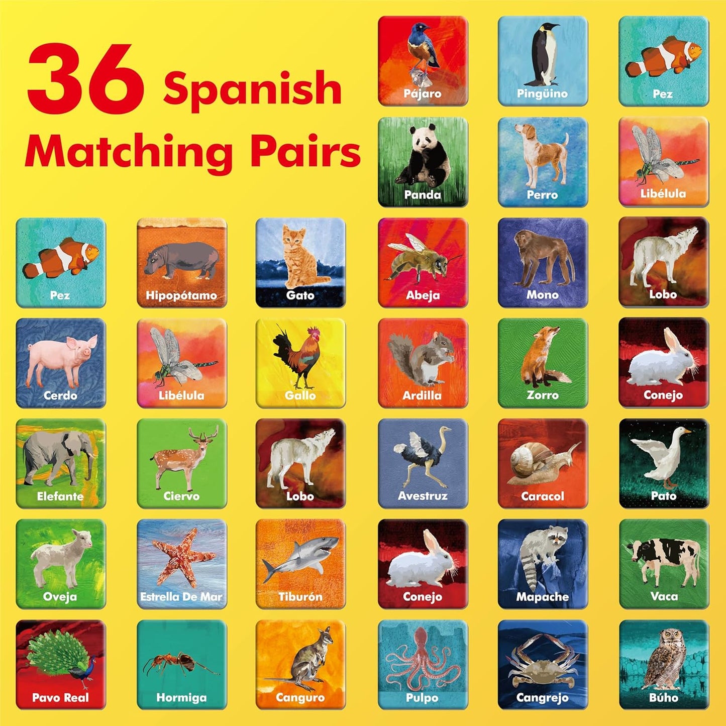 Hebayy 72 PCS Memory Matching Game, Real Animal Matching Cards for Toddlers 36 Pairs Memory Cards for Preschool 4 5 6 Years Old