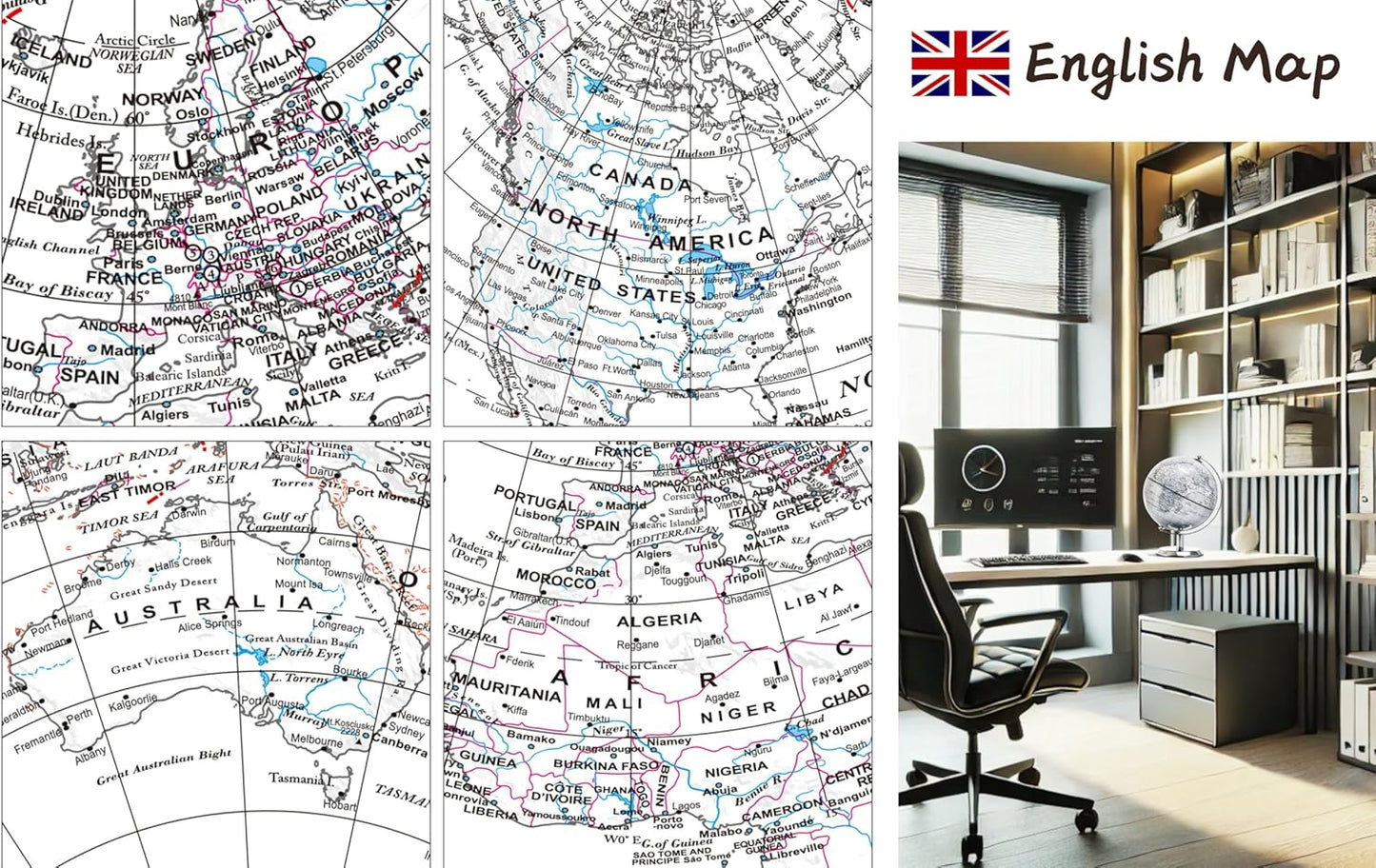 Political Globe Dia 5.5-inch / 14cm- Educational/Geographic - Stainless Steel Arc and Base - School, Home, and Office