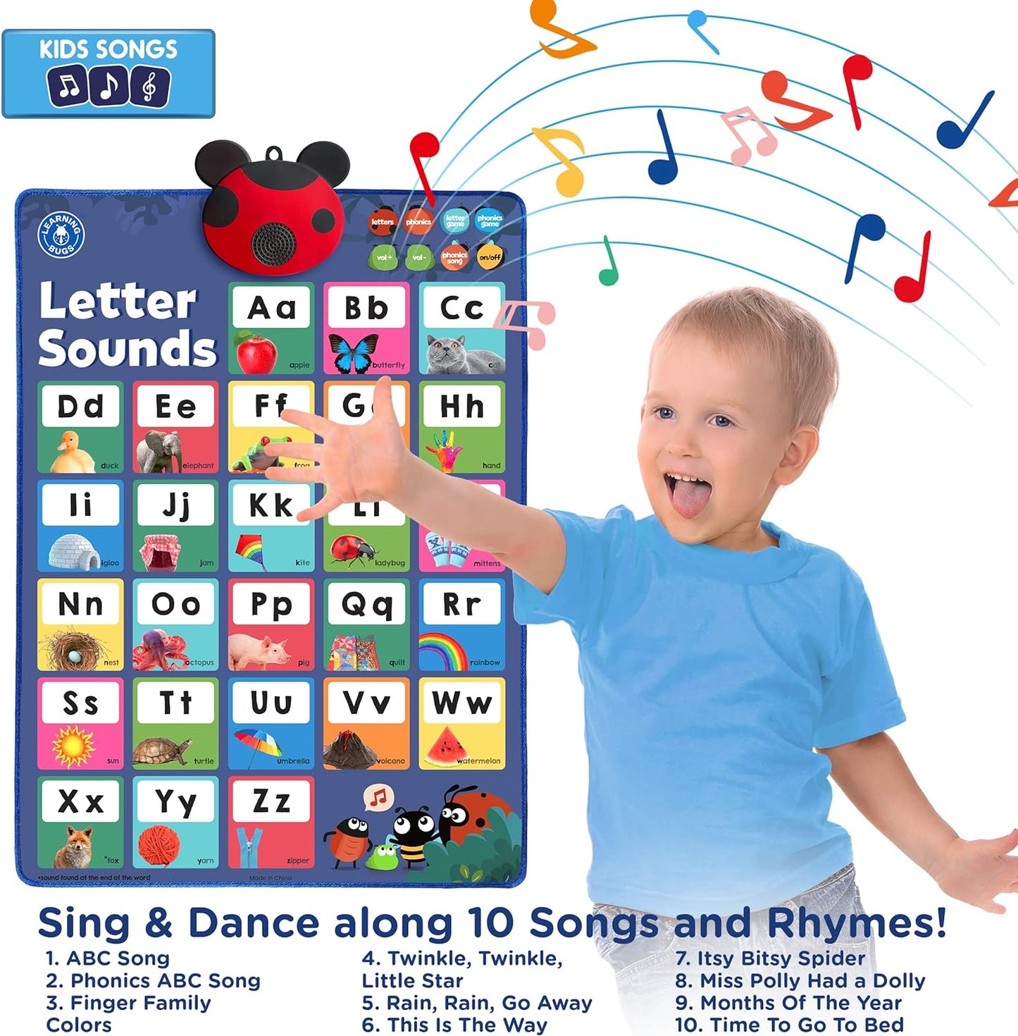 LEARNING BUGS Press to Learn Phonics, Interactive Letters and Sounds Talking Poster, Preschool & Kindergarten Learn to Read, Ages 3+
