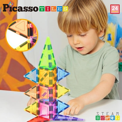 PicassoTiles 101 PCs Magnetic Tiles Building Block with Storage Case Included Bold Colors Travel Carry Case Construction Set for Boys & Girls Great Gift Preschool Kindergarten Montessori Playing Toys