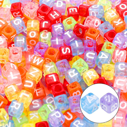 Letter Beads, Augshy 1400 Pcs Morandi Cube Alphabet Bead,Square Letter Beads with 1 Roll 10M Crystal String Cord (6mm)