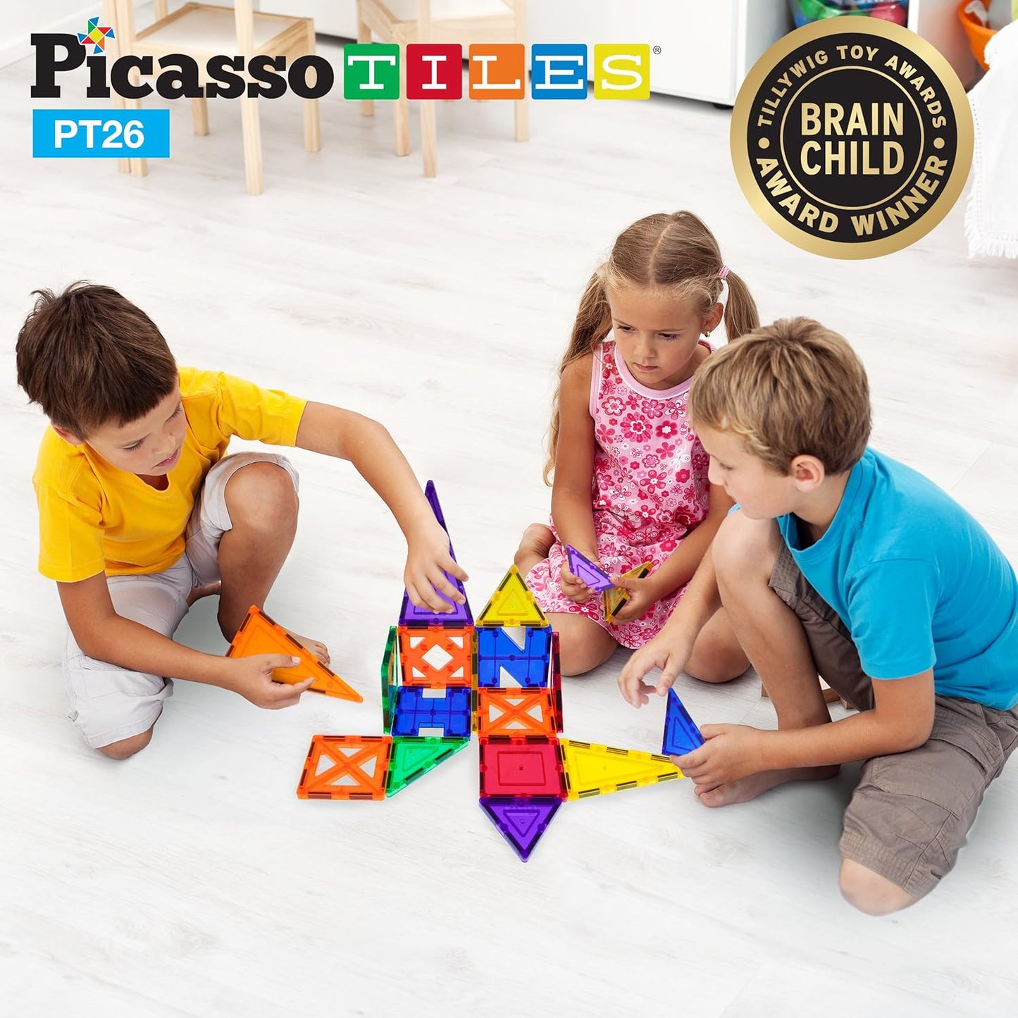 PicassoTiles Magnetic Building Block Set Geometry Shape Magnet Tiles Construction Toy STEM Learning Kit Educational Playset Playboard Pretend Play Stacking Blocks Child Brain Development PT16