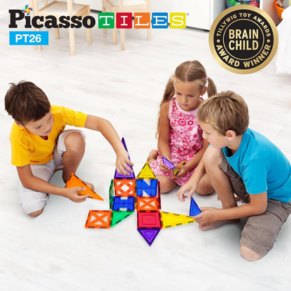 PicassoTiles Magnetic Building Block Set Geometry Shape Magnet Tiles Construction Toy STEM Learning Kit Educational Playset Playboard Pretend Play Stacking Blocks Child Brain Development PT16