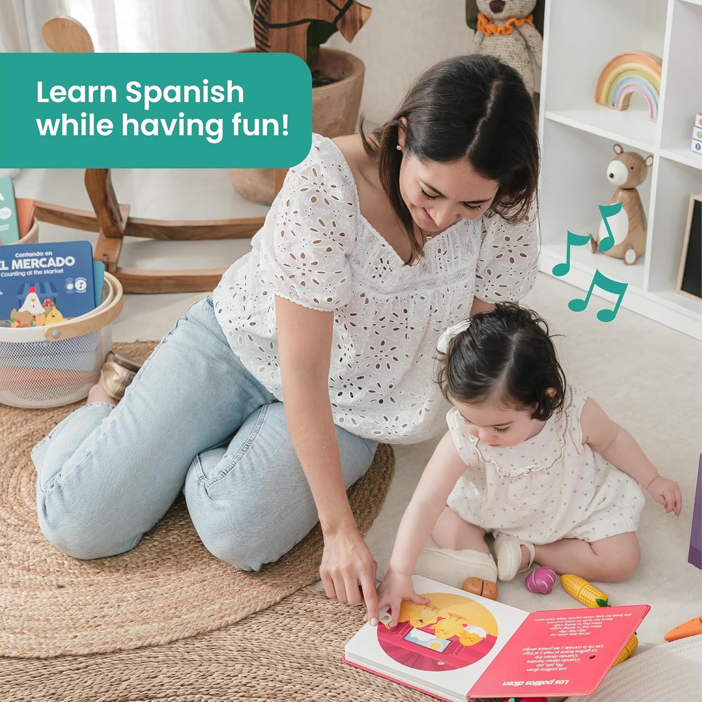 Binibi Spanish Musical Book for Babies & Toddlers 1-3 Los Pollitos Dicen & Other Nursery Rhymes | Spanish Learning for Kids | Bilingual Children's Book | Libro en español para bebés
