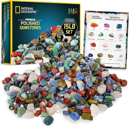 National Geographic Premium Polished Stones - 5 Pounds of 1/2-Inch Tumbled Stones and Crystals Bulk, Arts and Crafts, Rock and Mineral Kit, Rocks for Kids, STEM Toys