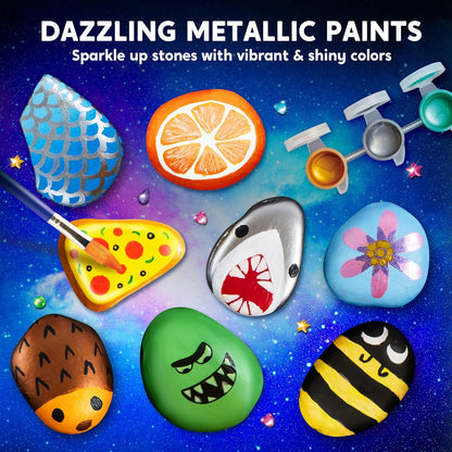 Rock Painting Kit for Kids, Arts and Crafts for Girls & Boys Ages 6-12, DIY Supplies for Painting Rocks, Easter Craft Kits Art Set, Toddler Birthday Christmas Presents, Family Indoor Activity