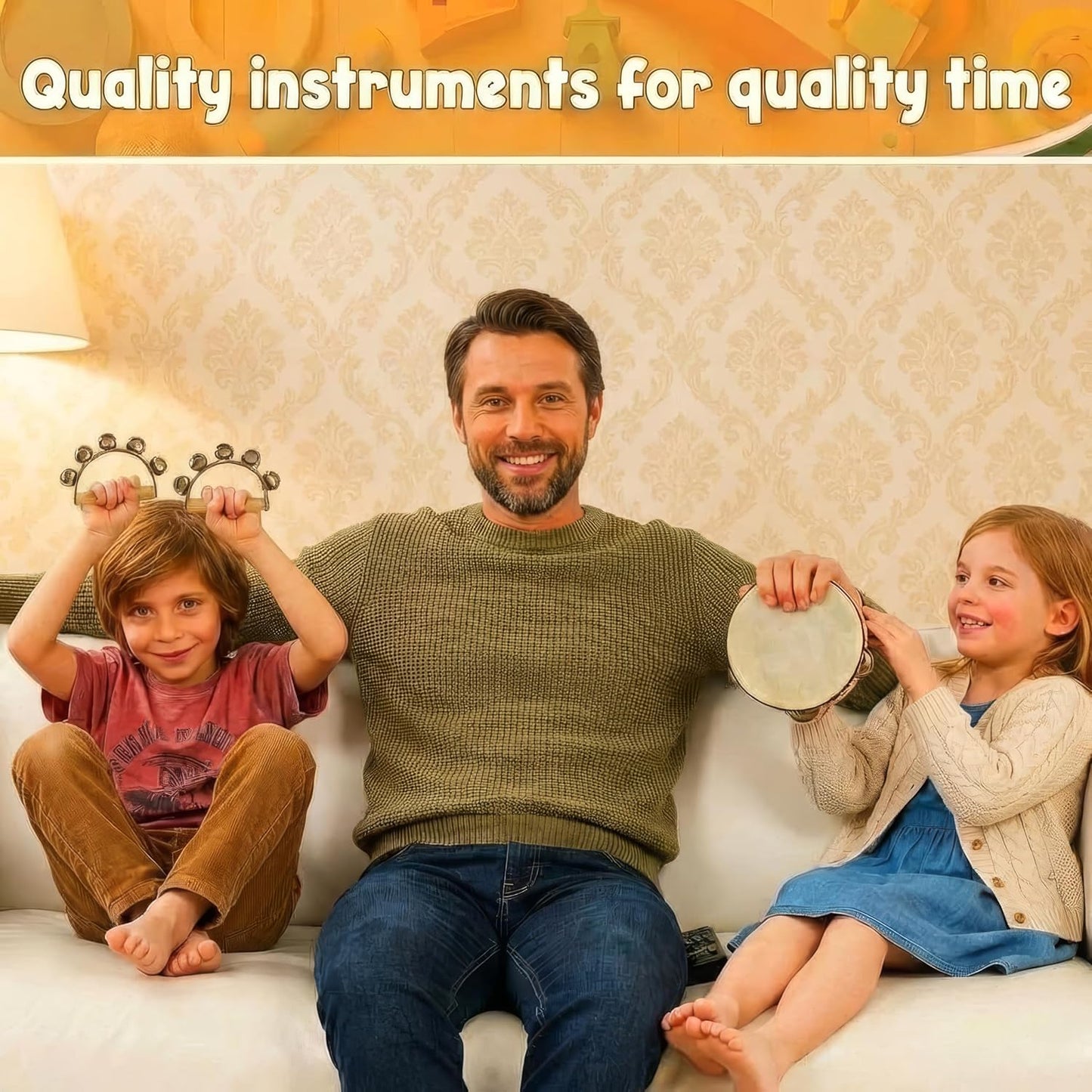 Stoie's Wooden Toddler Musical Instruments with Drum, Hand Bells, Flute, Maracas, Castanet, Tamburine, for Babies and Kids, Eco Friendly Montessori Educational Toy