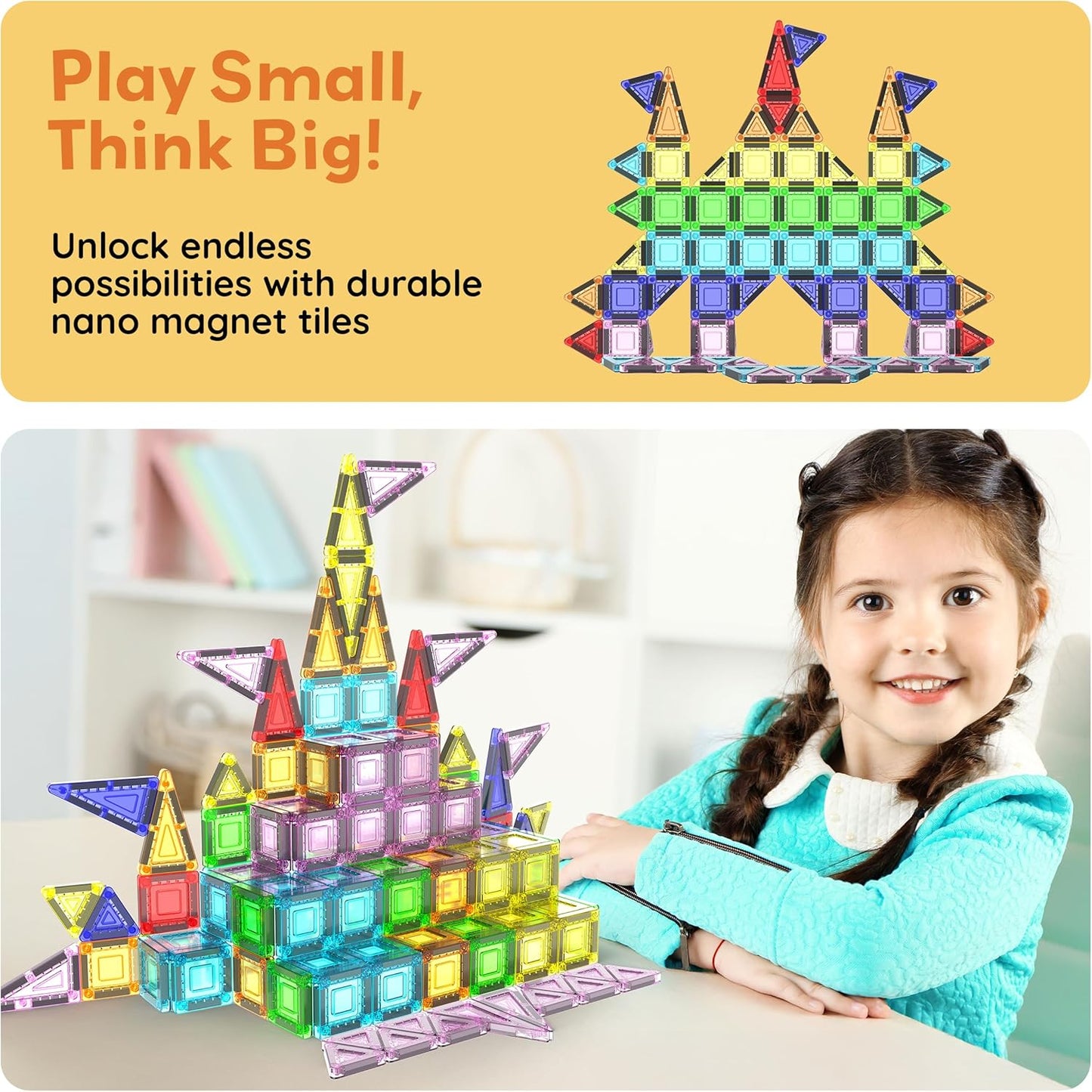 PicassoTiles 40pc Nano Mini Magnetic Tile Construction Building Blocks Travel Toy Set with Storage Case STEM Educational Fun Learning Magnet Tiles Stacking Toys for Toddlers Girls Boys Ages 3+ PN01