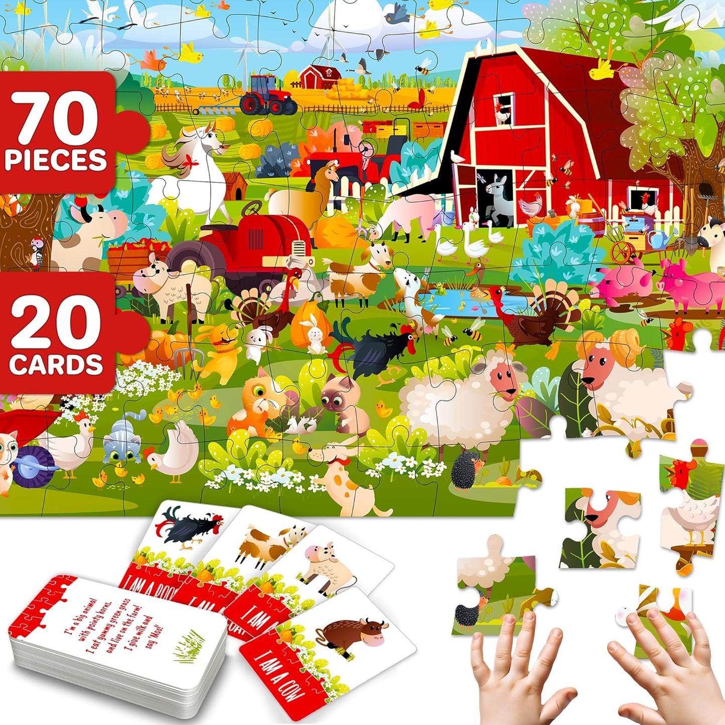 United States Puzzles for Kids Ages 4-6 - 70 Pcs USA Map Kids Puzzle with 50 Cards 400+ USA Facts - State & Capitals Floor Jigsaw Puzzles for Children 6-8 - Educational Toys Gift for Boys Girls