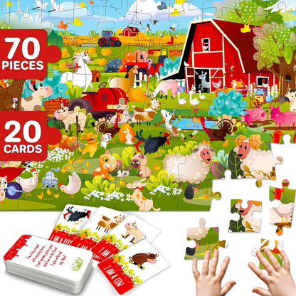 United States Puzzles for Kids Ages 4-6 - 70 Pcs USA Map Kids Puzzle with 50 Cards 400+ USA Facts - State & Capitals Floor Jigsaw Puzzles for Children 6-8 - Educational Toys Gift for Boys Girls