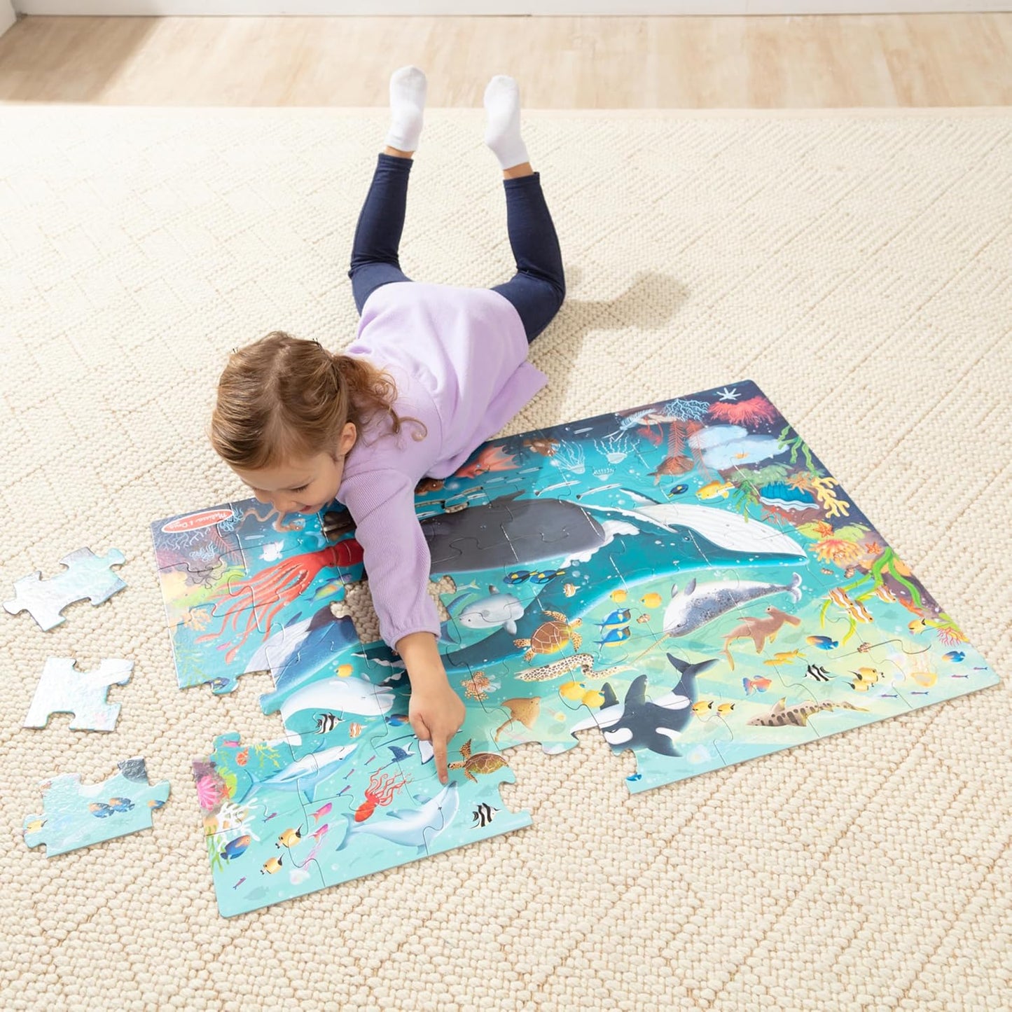 Melissa & Doug Underwater Jumbo Floor Puzzle, 48-Piece Ocean-Themed Jigsaw Puzzle with Sea Animals and Illustrated Guide, 3 x 2 Foot Kids Puzzles for Toddlers Ages 3+