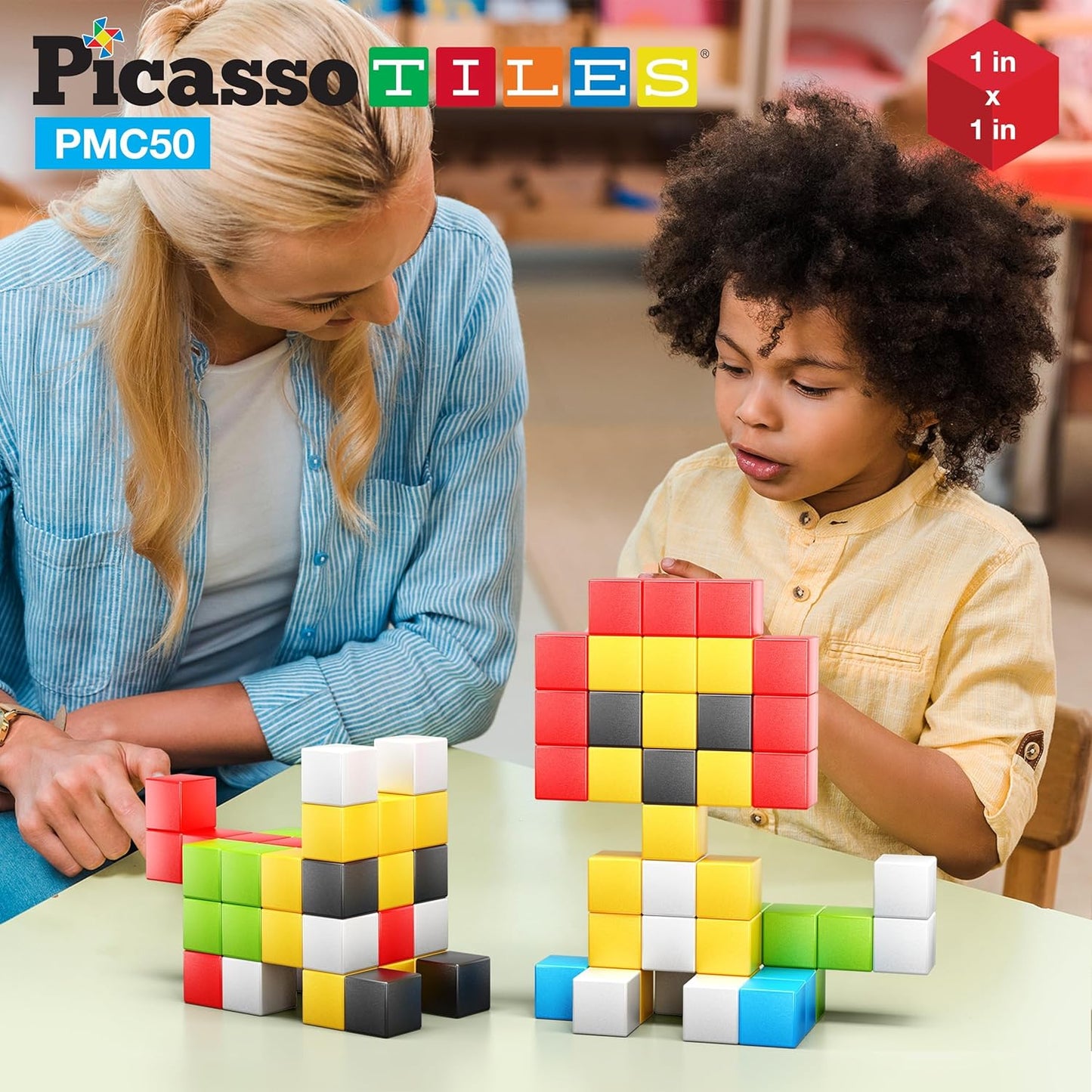 PicassoTiles 60pc Magnetic Puzzle Cube Building Set 1 Inch 3D Blocks STEM Construction Toy for Toddlers Kids Boys Girls Age 3+ Montessori Learning Travel Sensory Gift with Educational Idea Book PMC60