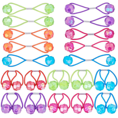 20pc Ponytailers Balls Elastics 18mm Round Opaque Multicolored Twin Beads Bauble Holders Toddler Kids Braiding Styling