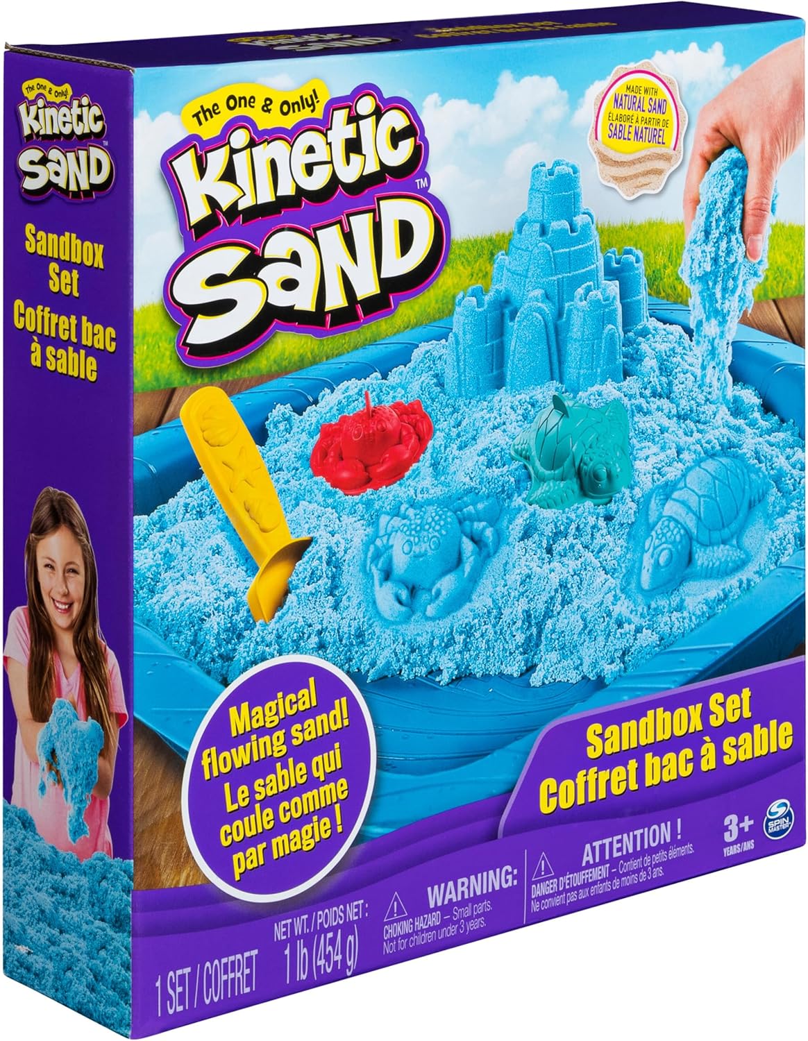 Kinetic Sand, Sandbox Playset with 1lb of Green and 3 Molds, for Ages 3 and up