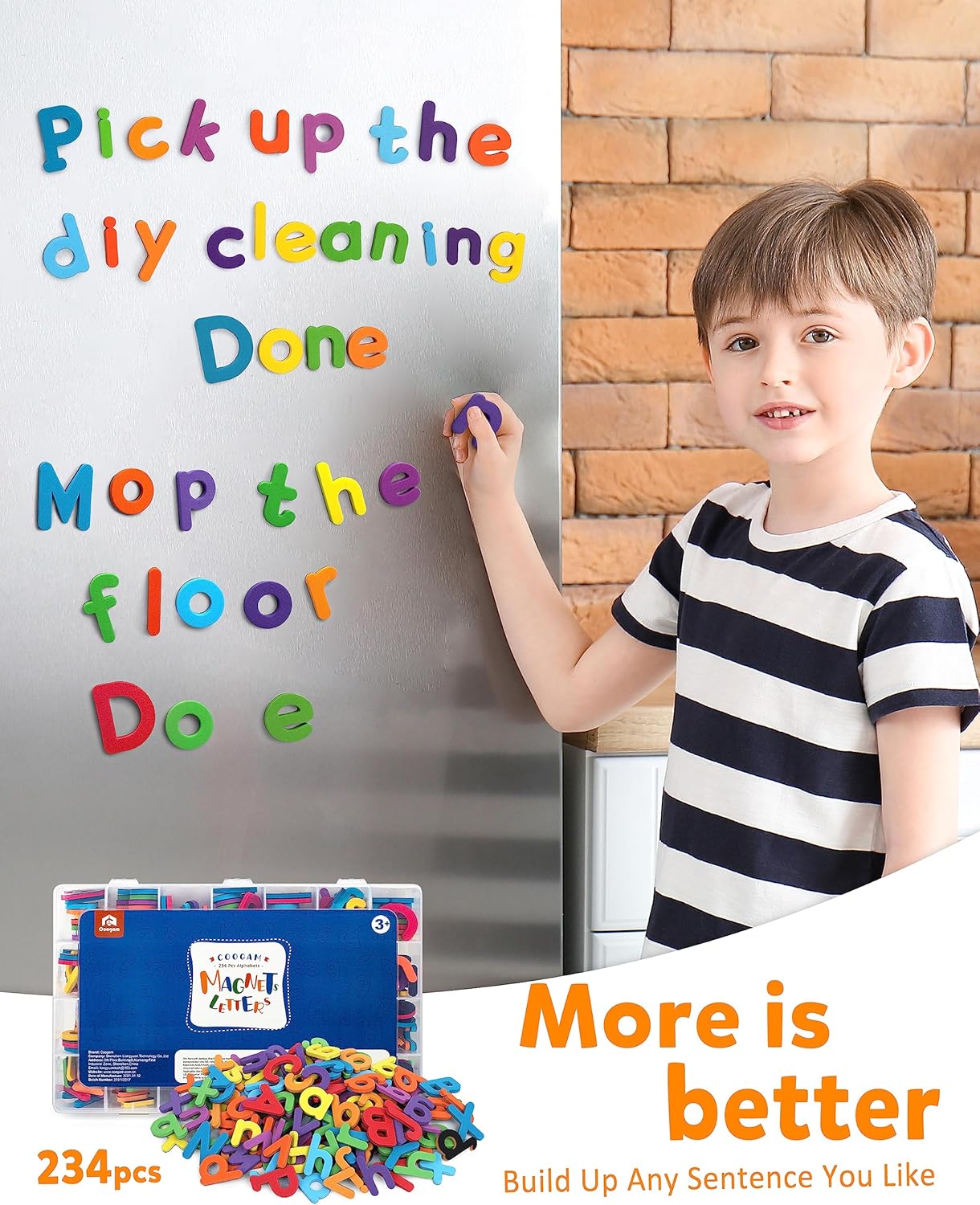 Coogam Magnetic Letters 234 Pcs, Uppercase Lowercase Foam Alphabet ABC Fridge Magnets, Educational Toy Set for Classroom Kids Learning Spelling with Magnetic Board and Storage Box