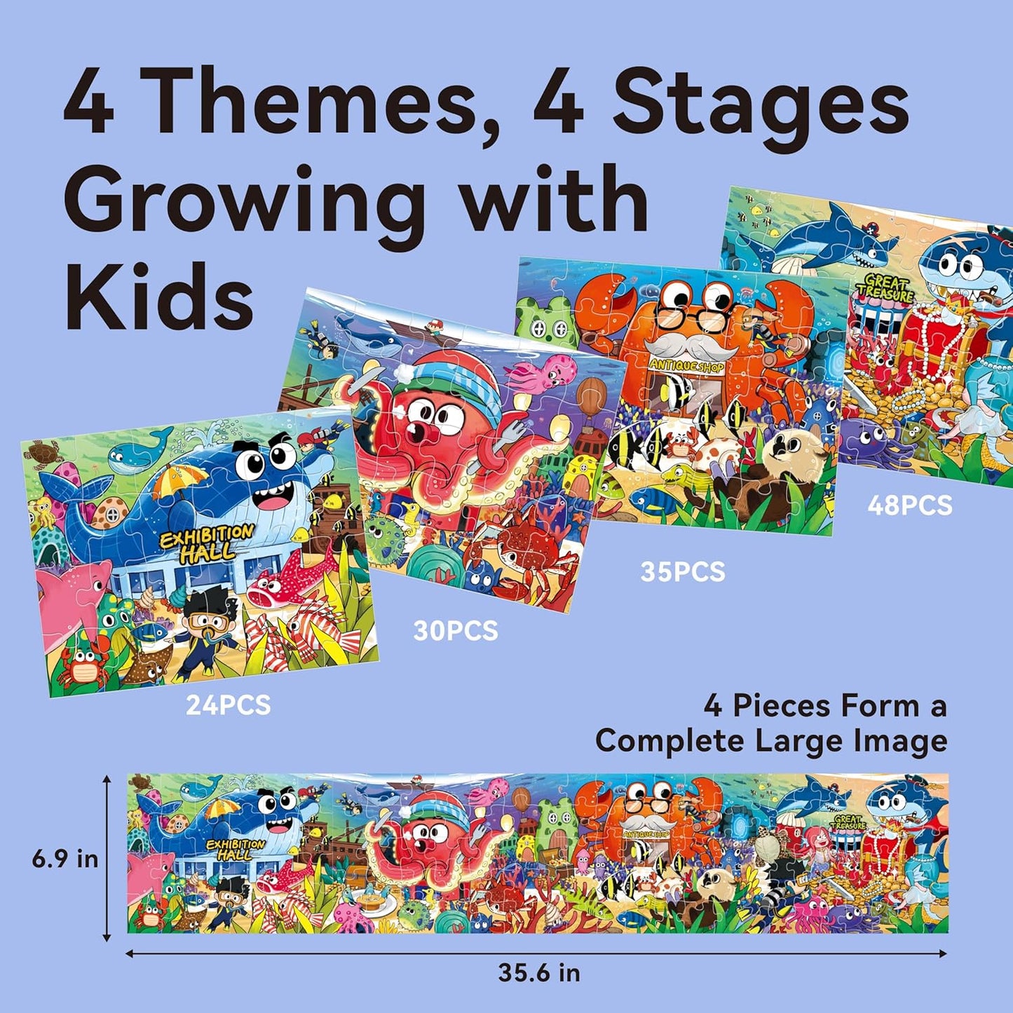 Dotimo 4-Pack Dinosaur Puzzles for Kids Ages 3-5, Progressive Learning Puzzles with Storage Box – 24/30/35/48 Piece Educational Games for Toddlers, Family Activities & Gifts