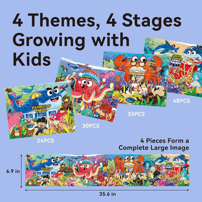 Dotimo 4-Pack Dinosaur Puzzles for Kids Ages 3-5, Progressive Learning Puzzles with Storage Box – 24/30/35/48 Piece Educational Games for Toddlers, Family Activities & Gifts