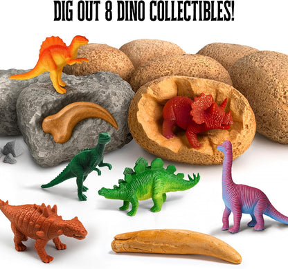 Thames & Kosmos I Dig It! Dinos - Dinosaur Eggs Excavations | 8 Dig-Out Kits, Unearth Dinosaur Figurines, a T. Rex Claw & Tooth Replica, Includes Tools & Guide, Great Birthday Gift for Kids Ages 5+
