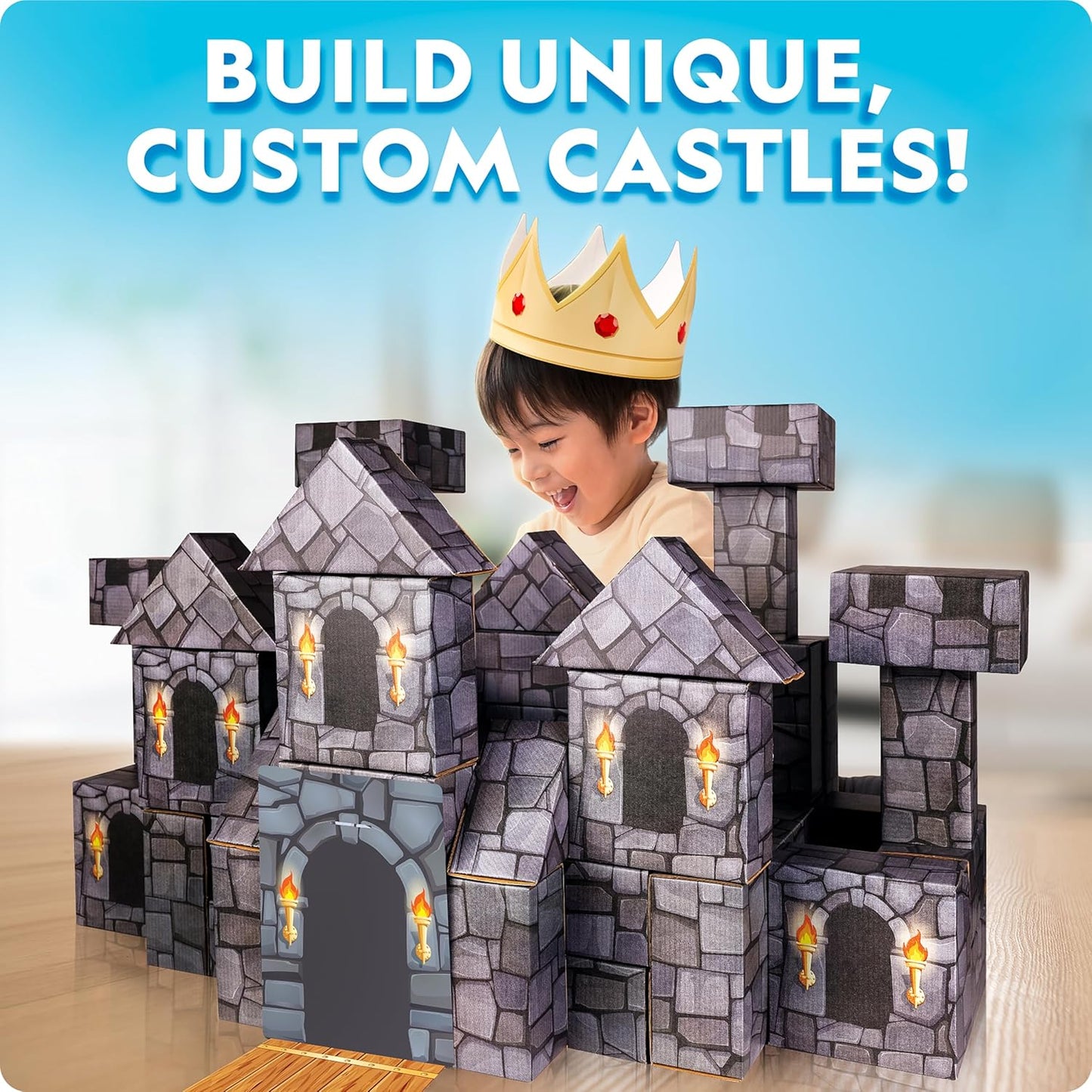 NATIONAL GEOGRAPHIC Kids Jumbo Cardboard Building Blocks – 40 Heavy-Duty Bricks in 3 Sizes, Build & Learn with Game Spinner & Activity Cards for Kids 3+, Indoor Play Construction Toy for STEM Learning
