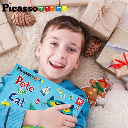 PicassoTiles Magnetic Tiles Pete the Cat Home Theme Building Blocks Double Sided Printing Toddler Magnet Toys Education STEM Learning Kit Construction Brain Development Preschool Kid Game Boy Girl 3+