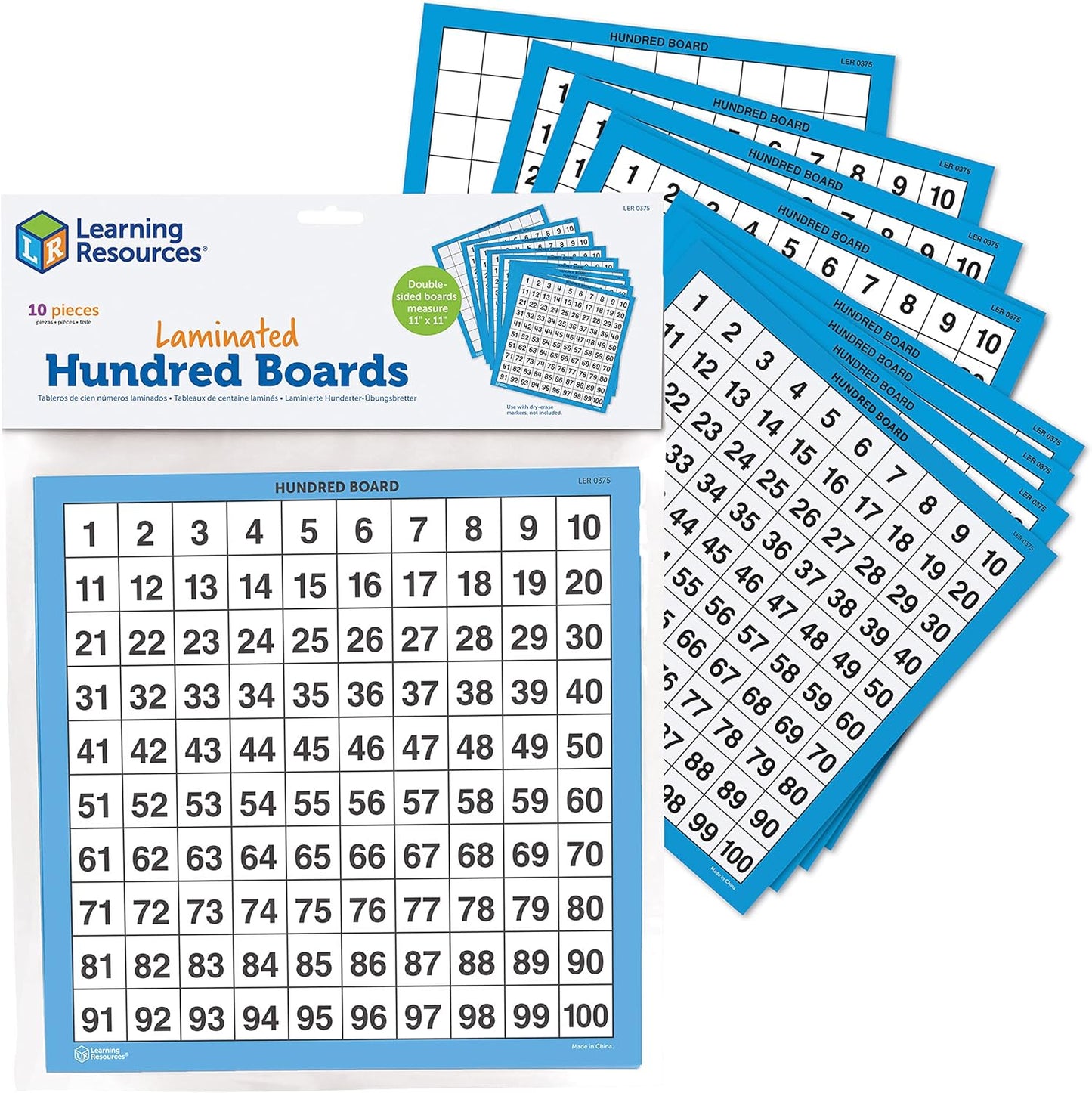 Learning Resources Laminated Hundred Boards - 10 Pieces Dry-Erase Counting Aid, Teaching Supplies, Math Boards for Kids