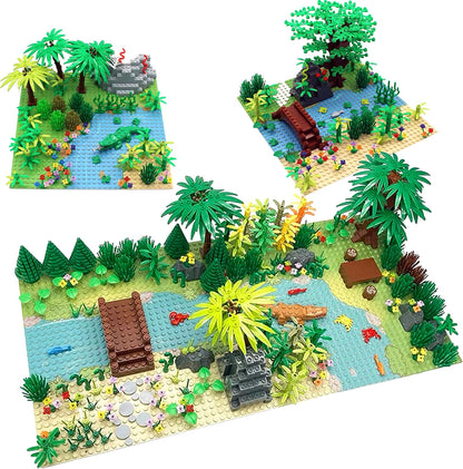 6 Pack Grassland Rivers Pattern Baseplate 10" x 10" - Building Brick Base Plate Tight Fit with Major Brands for City Roads Building Blocks Kids Toy (2 Straight + 4 Curve)