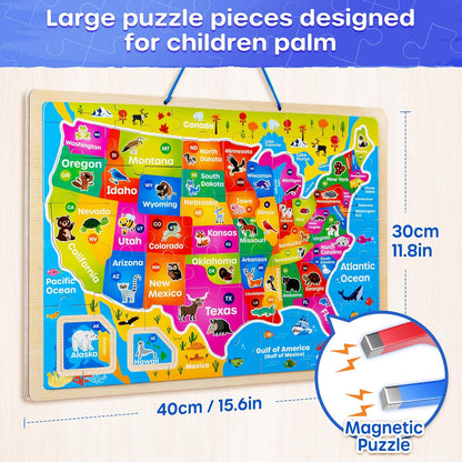 SYNARRY Large USA World Wooden Puzzles for Kids Ages 4-6, Learning United States World Maps Puzles for Kids Ages 6-8, Wood Jigsaw Puzzles Educational Games Toys Gifts for Boys Girls Ages 3-8