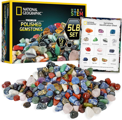 National Geographic Premium Polished Stones - 5 Pounds of 1/2-Inch Tumbled Stones and Crystals Bulk, Arts and Crafts, Rock and Mineral Kit, Rocks for Kids, STEM Toys