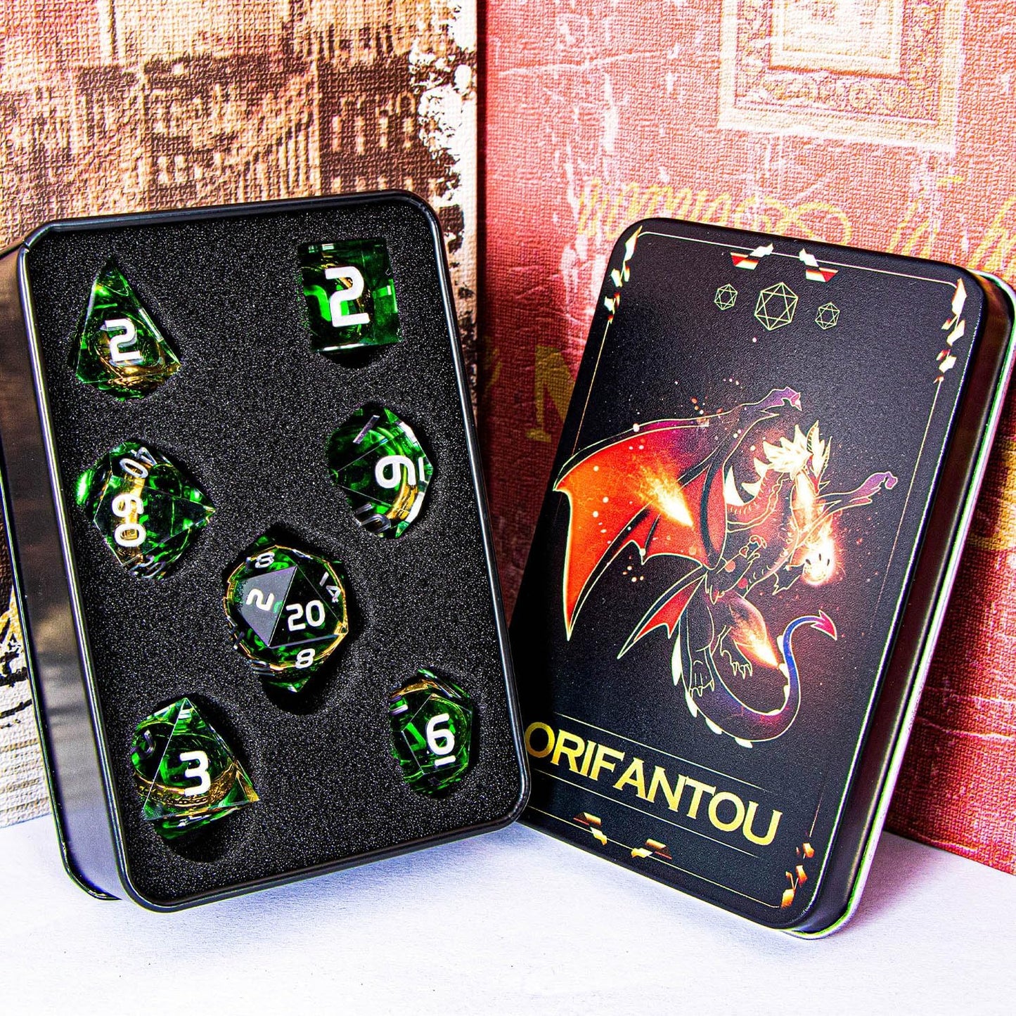 Magic Golden Ring DND Dice Set Sharp Edge Red Resin Dice with Box, for use with Dungeons Dragon RPG D&D Tabletop Games Lord D and D Polyhedral Dice Set