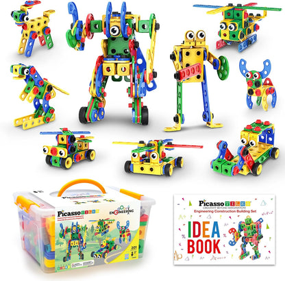 PicassoTiles 152pc STEM Construction Toy Building Set for Kids Ages 3+ Includes Power Drill, Ratchet, Idea Book, Storage Box Educational Engineering Science Kit & Sensory Toys for Boys & Girls PTN152