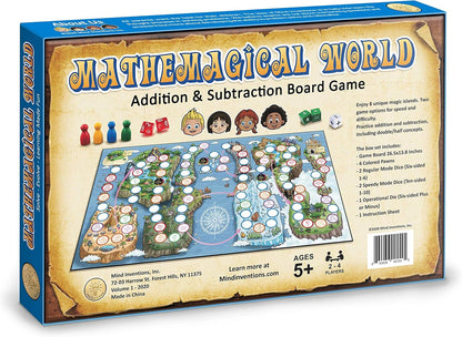 Mathemagical World - Addition & Subtraction Math Board Game for Kids, 2-4 players, Ages 5+ and Perfect for Homeschool, Kindergarten, Pre-k, and Gifted & Talented Prep