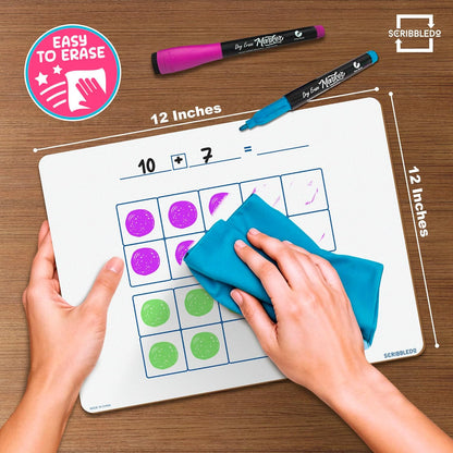 SCRIBBLEDO Dry Erase Ten Frame Area Model Board 9" x 12" Double Sided Whiteboard Math manipulatives for Kids - Area Model and 2 Ten Frames Math Practice for Addition Subtraction and Multiplication