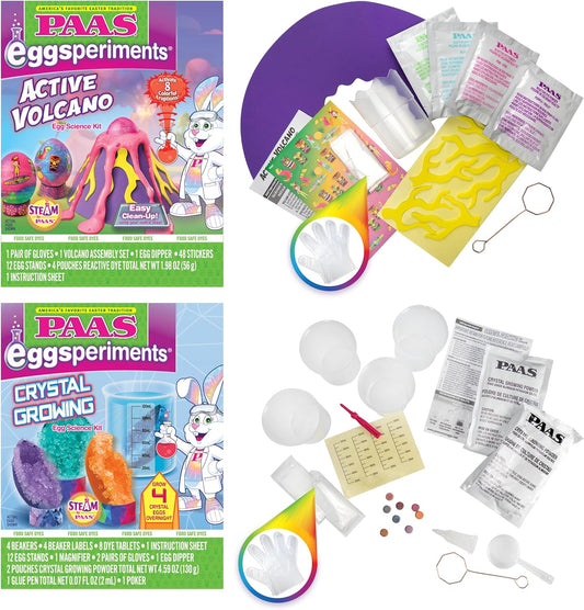 PAAS Eggsperiments Active Volcano Easter Egg Decorating Kit – Fun & Educational Kit with 8 Colorful Eruptions, Stickers, and Volcano Assembly Set